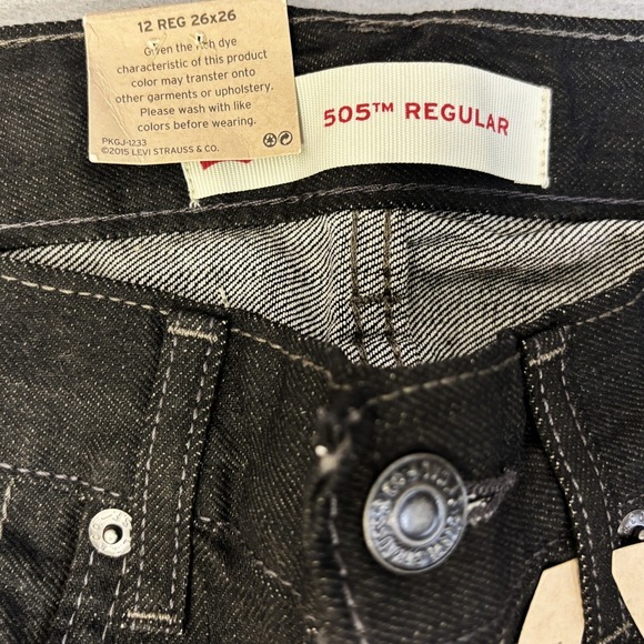 Levis 505 Boys Regular Straight Leg Jeans Black Adjustable Waistband 12R 26x26 - Picture 3 of 8
